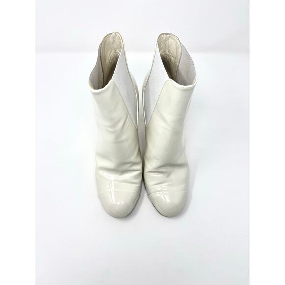 Chanel CC Cap Toe Chelsea Patent Leather Boots Block Heel Ivory EU 37 - Picture 2 of 15